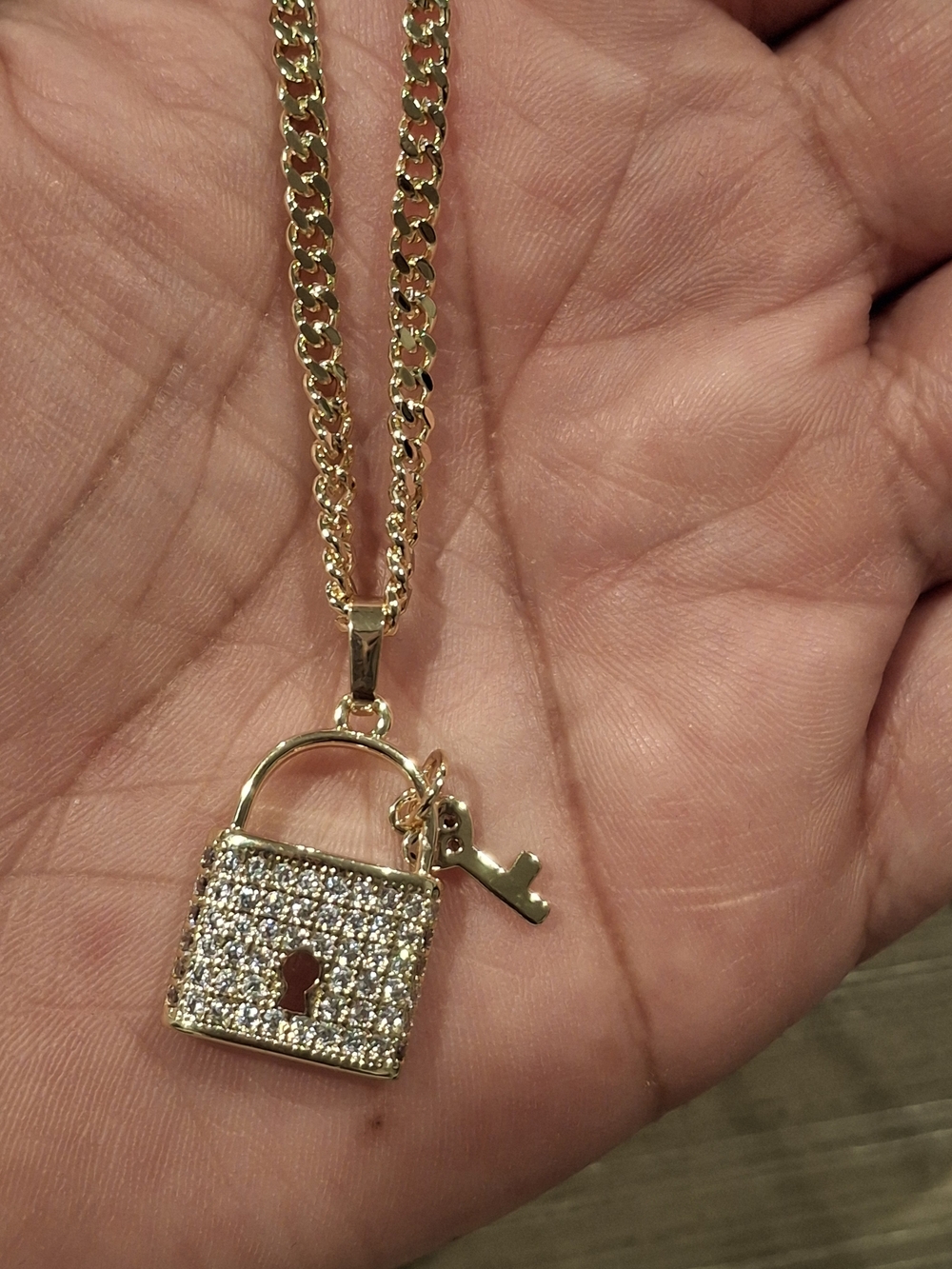 Gold Padlock Pendant Necklace with Key - Women Jewelry